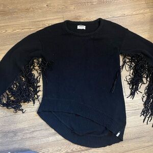 One Teaspoon Black Crew Neck Sweater with Fringe